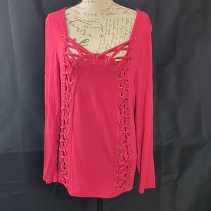 VENUS Pink Lace-Up Blouse